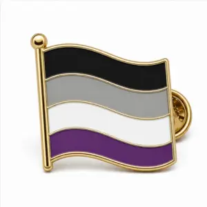 Custom asexual pride flag soft enamel pin with raised metal outlines and butterfly clutch on a white background.
