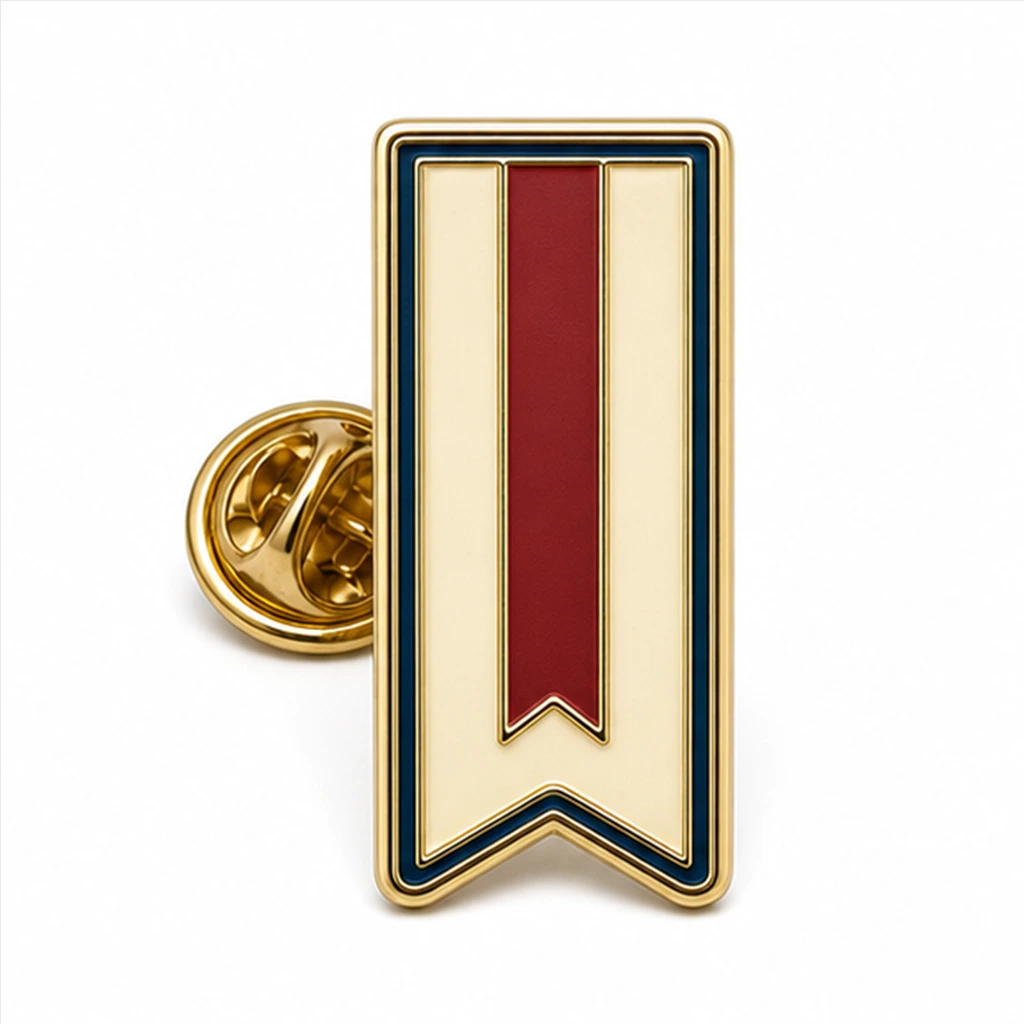 Custom classic bookmark soft enamel pin with raised metal outlines and butterfly clutch on a white background.