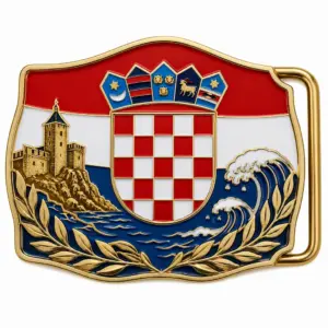 A detailed Croatia-themed belt buckle featuring the red, white, and blue national flag with the iconic red and white checkerboard shield in the center.