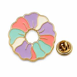Custom scrunchie classic soft enamel pin with raised metal outlines and butterfly clutch on a white background.