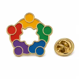 Custom volunteer community circle soft enamel pin with connected people motif, raised metal dividers, and butterfly clutch.