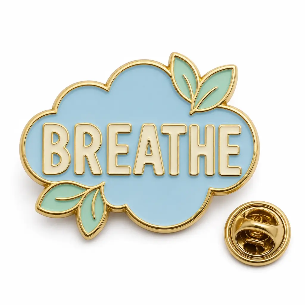 Épingle personnalisée en émail souple avec une feuille de nuage respirante et une pochette de papillon sur un fond blanc propre.