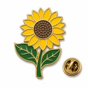 Custom hidden disability sunflower soft enamel pin with butterfly clutch on white background.