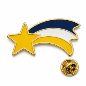 Custom shooting star comet trail soft enamel pin with butterfly clutch on white background.